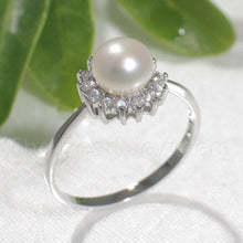 Load image into Gallery viewer, Solid Sterling Silver .925 White Freshwater Pearl Halo Ring