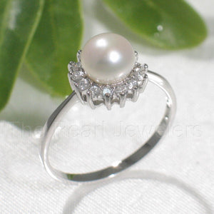 Solid Sterling Silver .925 White Freshwater Pearl Halo Ring