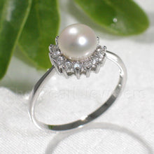 Load image into Gallery viewer, Solid Sterling Silver .925 White Freshwater Pearl Halo Ring