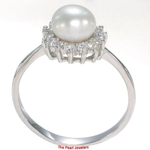 Solid Sterling Silver .925 White Freshwater Pearl Halo Ring