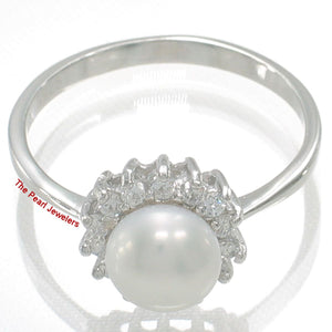 Solid Sterling Silver .925 White Freshwater Pearl Halo Ring