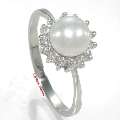 Solid Sterling Silver .925 White Freshwater Pearl Halo Ring