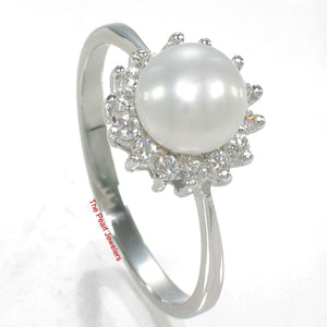 Solid Sterling Silver .925 White Freshwater Pearl Halo Ring