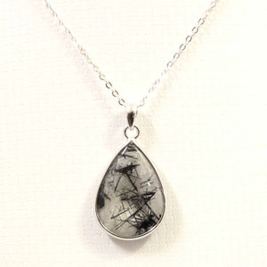 Black Rutilated Quartz 17 mm Raindrop Pendant