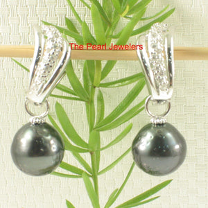Solid Sterling Silver .925 Black Tahitian Pearl Euro-Back Dangle Earrings