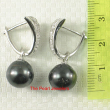 Load image into Gallery viewer, Solid Sterling Silver .925 Black Tahitian Pearl Euro-Back Dangle Earrings