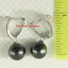 Load image into Gallery viewer, Solid Sterling Silver .925 Black Tahitian Pearl Euro-Back Dangle Earrings