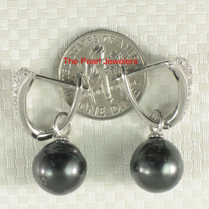 Solid Sterling Silver .925 Black Tahitian Pearl Euro-Back Dangle Earrings