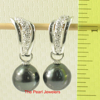 Solid Sterling Silver .925 Black Tahitian Pearl Euro-Back Dangle Earrings