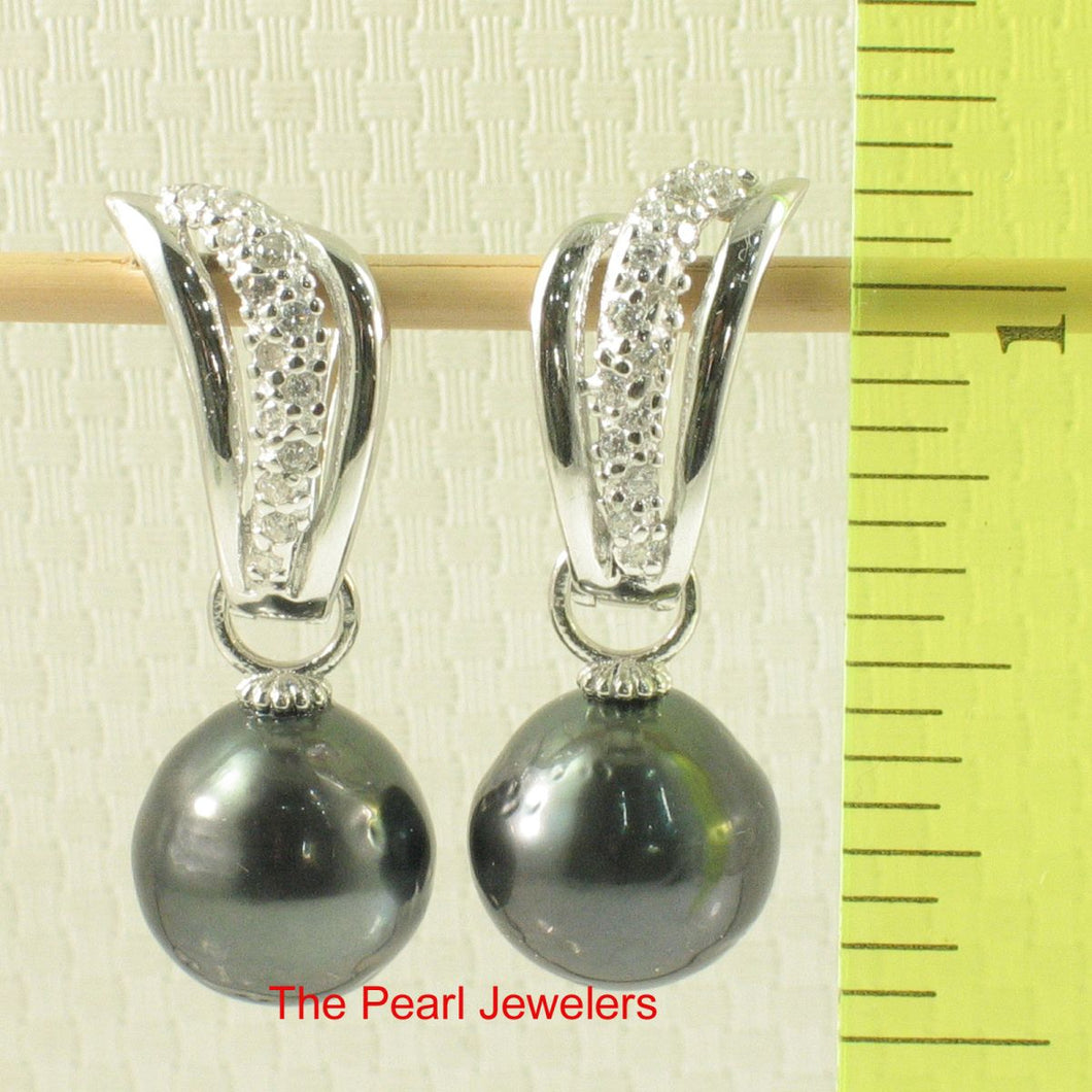 Solid Sterling Silver .925 Black Tahitian Pearl Euro-Back Dangle Earrings