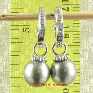 Solid Sterling Silver .925 Gray-Blue Tahitian Pearl Euro-Back Dangle Earrings