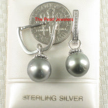 Load image into Gallery viewer, Solid Sterling Silver .925 Gray-Blue Tahitian Pearl Euro-Back Dangle Earrings