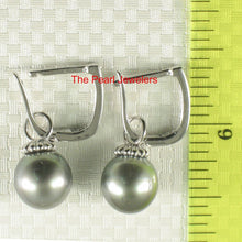 Load image into Gallery viewer, Solid Sterling Silver .925 Gray-Blue Tahitian Pearl Euro-Back Dangle Earrings