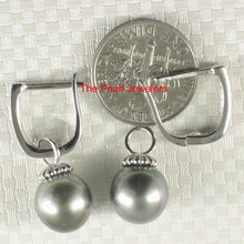 Load image into Gallery viewer, Solid Sterling Silver .925 Gray-Blue Tahitian Pearl Euro-Back Dangle Earrings
