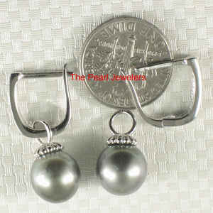 Solid Sterling Silver .925 Gray-Blue Tahitian Pearl Euro-Back Dangle Earrings