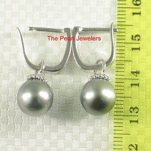 Solid Sterling Silver .925 Gray-Blue Tahitian Pearl Euro-Back Dangle Earrings