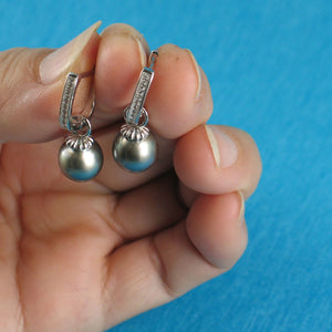 Solid Sterling Silver .925 Gray-Blue Tahitian Pearl Euro-Back Dangle Earrings