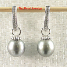 Load image into Gallery viewer, Solid Sterling Silver .925 Gray-Blue Tahitian Pearl Euro-Back Dangle Earrings
