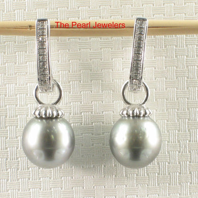 Solid Sterling Silver .925 Gray-Blue Tahitian Pearl Euro-Back Dangle Earrings