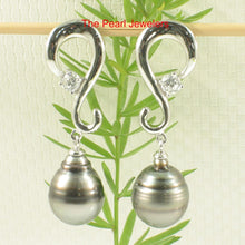 Load image into Gallery viewer, Solid Sterling Silver .925 Gray-Silver Tahitian Pearl Dangle Stud Earrings