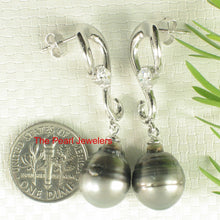 Load image into Gallery viewer, Solid Sterling Silver .925 Gray-Silver Tahitian Pearl Dangle Stud Earrings