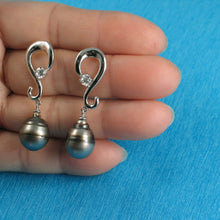 Load image into Gallery viewer, Solid Sterling Silver .925 Gray-Silver Tahitian Pearl Dangle Stud Earrings