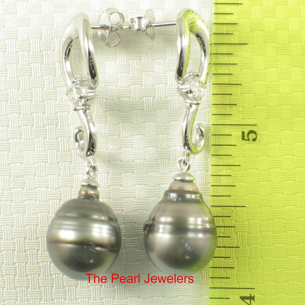 Solid Sterling Silver .925 Gray-Silver Tahitian Pearl Dangle Stud Earrings