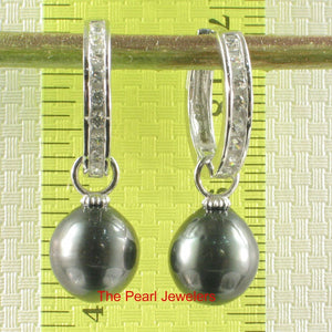 Solid Sterling Silver .925 Black-Peacock Tahitian Pearl C-Hoop Earrings