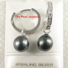 Load image into Gallery viewer, Solid Sterling Silver .925 Black-Peacock Tahitian Pearl C-Hoop Earrings