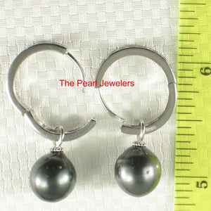 Solid Sterling Silver .925 Black-Peacock Tahitian Pearl C-Hoop Earrings