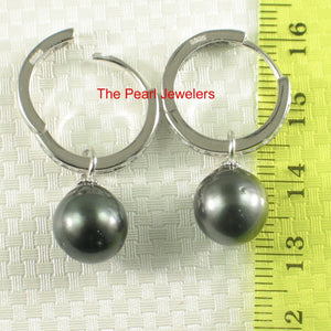 Solid Sterling Silver .925 Black-Peacock Tahitian Pearl C-Hoop Earrings