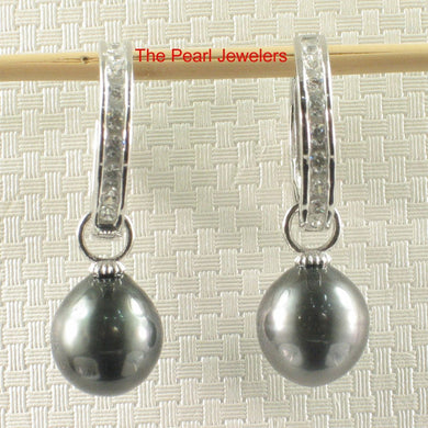Solid Sterling Silver .925 Black-Peacock Tahitian Pearl C-Hoop Earrings
