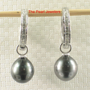 Solid Sterling Silver .925 Black-Peacock Tahitian Pearl C-Hoop Earrings