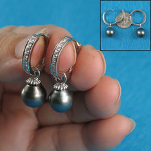 Load image into Gallery viewer, Solid Sterling Silver .925 Black-Gray Tahitian Pearl C-Hoop Earrings