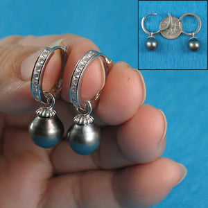 Solid Sterling Silver .925 Black-Gray Tahitian Pearl C-Hoop Earrings