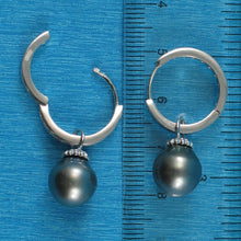 Load image into Gallery viewer, Solid Sterling Silver .925 Black-Gray Tahitian Pearl C-Hoop Earrings
