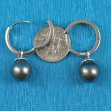 Load image into Gallery viewer, Solid Sterling Silver .925 Black-Gray Tahitian Pearl C-Hoop Earrings