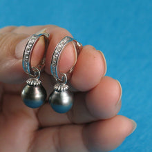 Load image into Gallery viewer, Solid Sterling Silver .925 Black-Gray Tahitian Pearl C-Hoop Earrings