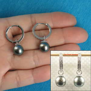 Solid Sterling Silver .925 Black-Green Overtone Tahitian Pearl C-Hoop Earrings