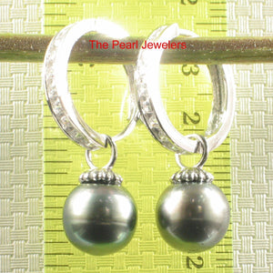Solid Sterling Silver .925 Black-Green Overtone Tahitian Pearl C-Hoop Earrings