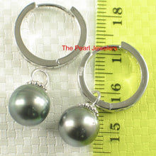 Load image into Gallery viewer, Solid Sterling Silver .925 Black-Green Overtone Tahitian Pearl C-Hoop Earrings