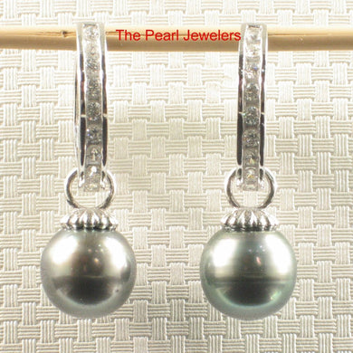 Solid Sterling Silver .925 Black-Green Overtone Tahitian Pearl C-Hoop Earrings