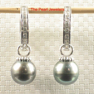 Solid Sterling Silver .925 Black-Green Overtone Tahitian Pearl C-Hoop Earrings