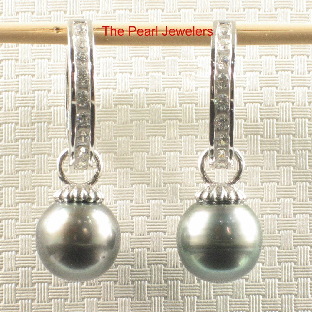 Solid Sterling Silver .925 Black-Green Overtone Tahitian Pearl C-Hoop Earrings