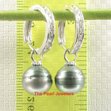 Load image into Gallery viewer, Solid Sterling Silver .925 Green-Silver Overtone Tahitian Pearl C-Hoop Earrings