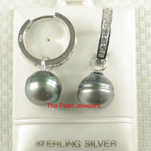 Load image into Gallery viewer, Solid Sterling Silver .925 Green-Silver Overtone Tahitian Pearl C-Hoop Earrings