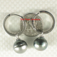 Load image into Gallery viewer, Solid Sterling Silver .925 Green-Silver Overtone Tahitian Pearl C-Hoop Earrings