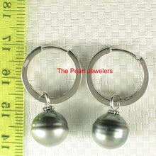 Load image into Gallery viewer, Solid Sterling Silver .925 Green-Silver Overtone Tahitian Pearl C-Hoop Earrings