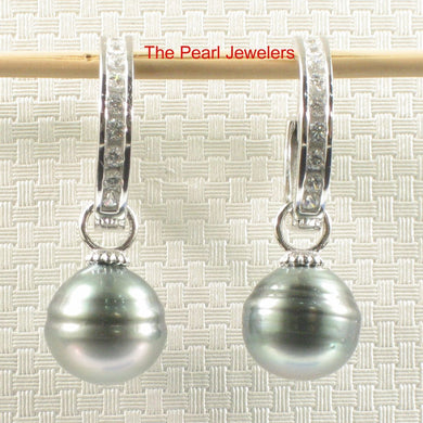 Solid Sterling Silver .925 Green-Silver Overtone Tahitian Pearl C-Hoop Earrings