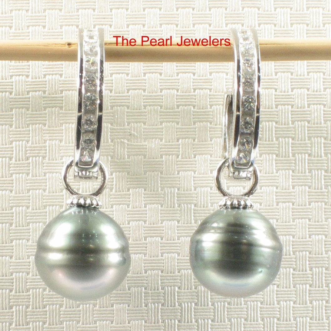Solid Sterling Silver .925 Green-Silver Overtone Tahitian Pearl C-Hoop Earrings